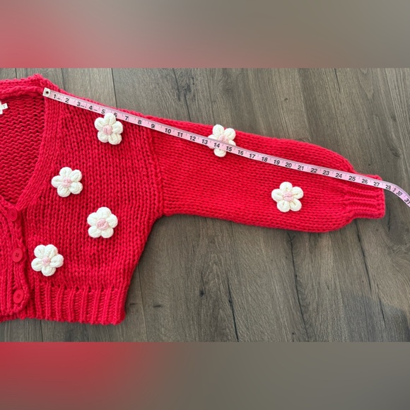 Luna Ivy Chunk Knit Red Floral Cardigan Sweater Size Medium - Picture 9 of 11